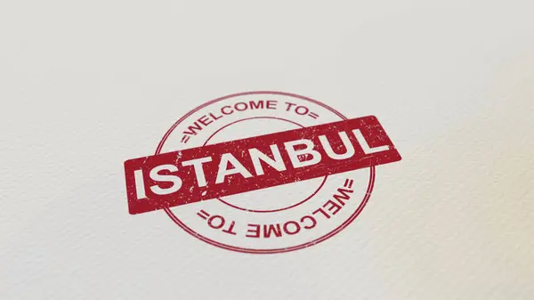 WELCOME TO ISTANBUL stamp red print on the paper. 3D rendering — Stock Photo, Image