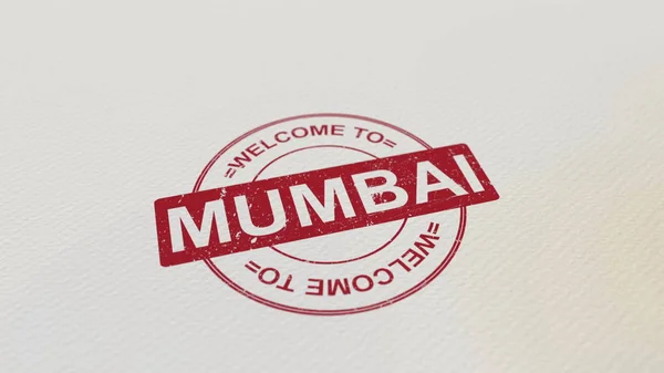 Willkommen zu mumbai Stempel roter Druck auf dem Papier. 3D-Darstellung — Stockfoto