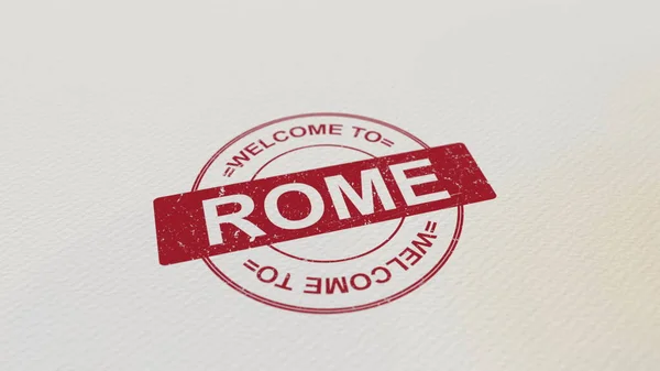 Welkom aan Rome stempel rode regels op het papier. 3D-rendering — Stockfoto