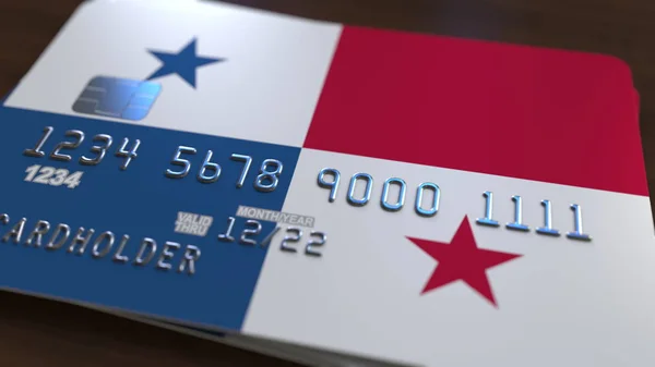Plastic bank card featuring flag of Panama. National banking system related 3D rendering — Stock Photo, Image
