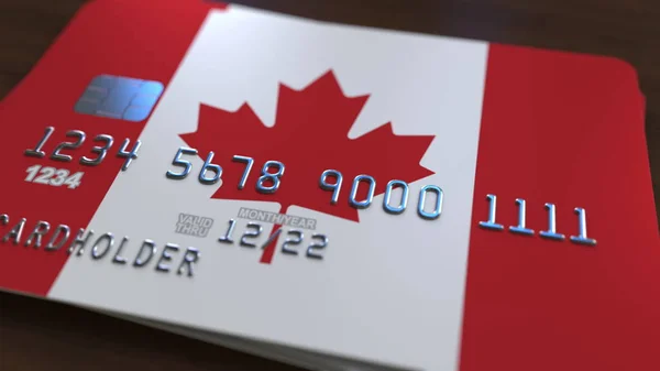 캐나다의 국기를 갖춘 플라스틱 은행 카드입니다. 국가 금융 시스템 관련 3d 렌더링 — 스톡 사진