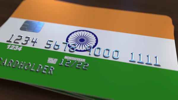Plastic bank card featuring flag of India. National banking system related 3D rendering — Stock Photo, Image