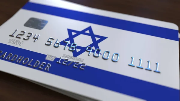 이스라엘의 국기를 갖춘 플라스틱 은행 카드입니다. 국가 금융 시스템 관련 3d 렌더링 — 스톡 사진
