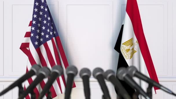 Flags of the USA and Egypt at international meeting or negotiations press conference — Stock Video