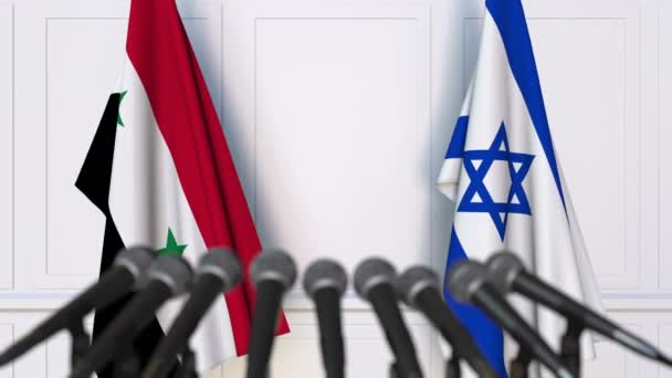 Drapeaux de Syrie et d'Israël lors d'une réunion internationale ou d'une conférence de presse — Video