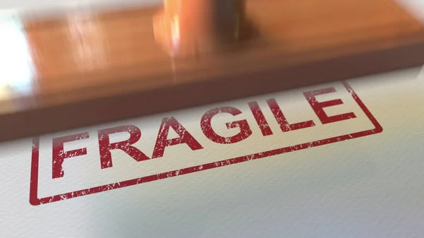 Poner sello de goma FRAGILE en el papel. Renderizado 3D —  Fotos de Stock