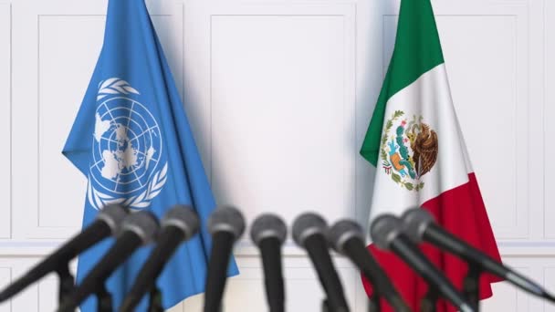 联合国和墨西哥在国际会议或谈判会议上的旗帜新闻发布会 — 图库视频影像