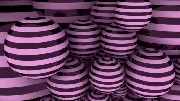 Розовые и черные полосатые шарики петельного фона движения — стоковое видео