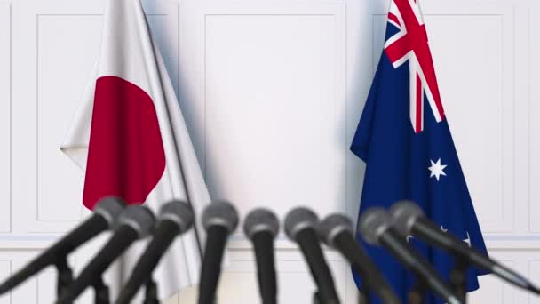 Drapeaux du Japon et de l'Australie lors d'une réunion internationale ou d'une conférence de presse — Video