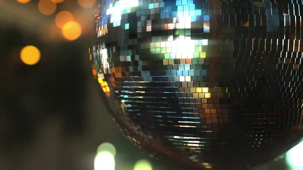 Espelho bola de discoteca contra fundo bokeh. Alegria, dança ou conceitos de festa. Renderização 3D — Fotografia de Stock