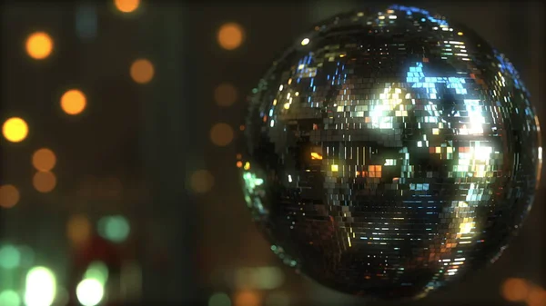 Boule disco scintillante sur fond bokeh. Fond dansant ou lié à la fête. rendu 3D — Photo