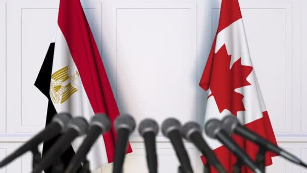 Vlajky z Egypta a Kanada na mezinárodní tiskové konferenci zasedání nebo jednání — Stock video