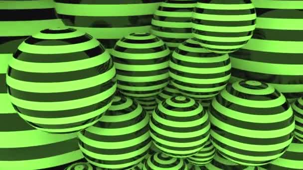 Glossy black and green striped balls loopable 3D animation — Stock Video