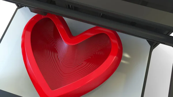 인쇄 플라스틱 레드 심장 모양의 체적 프린터, 3d 렌더링 — 스톡 사진