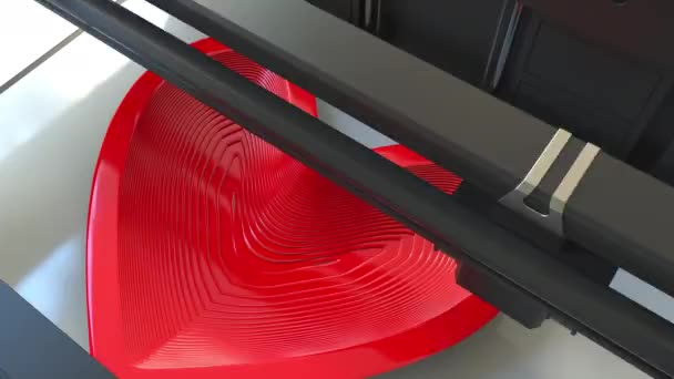 Печать пластмассово-красной формы сердца с 3D-принтером, анимация с задержкой времени — стоковое видео