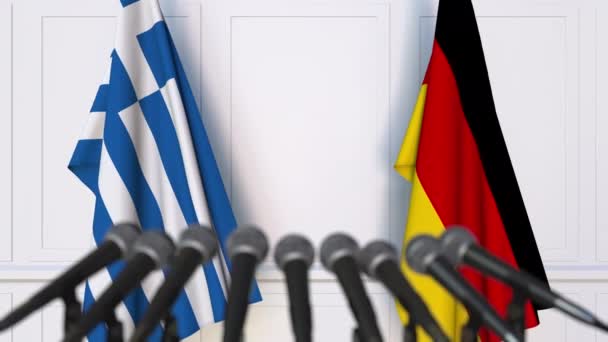 Σημαίες της Ελλάδας και της Γερμανίας στο Διεθνές Συνέδριο τύπου συνάντησης ή διαπραγματεύσεις — Αρχείο Βίντεο