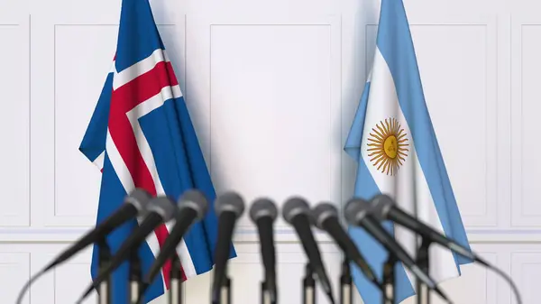 Flaggen von Island und Argentinien bei internationalen Treffen oder Konferenzen. 3D-Darstellung — Stockfoto