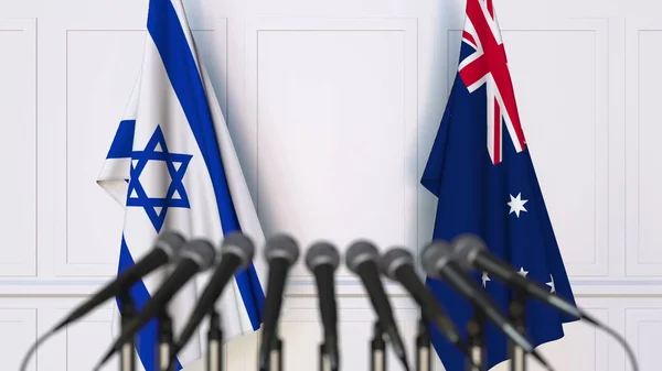 Flaggor av Israel och Australien på internationellt möte eller konferens. 3D-rendering — Stockfoto