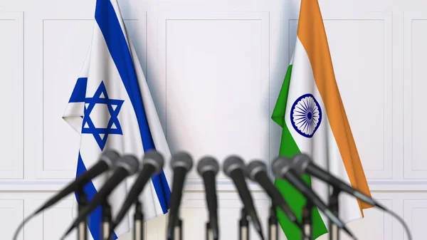 Flagi Izraela i Indii na międzynarodowe spotkania lub konferencji. renderowania 3D — Zdjęcie stockowe