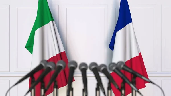 国際会議や会議でイタリアとフランスのフラグです。3 d レンダリング — ストック写真