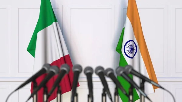 国際会議や会議でイタリアとインドのフラグです。3 d レンダリング — ストック写真