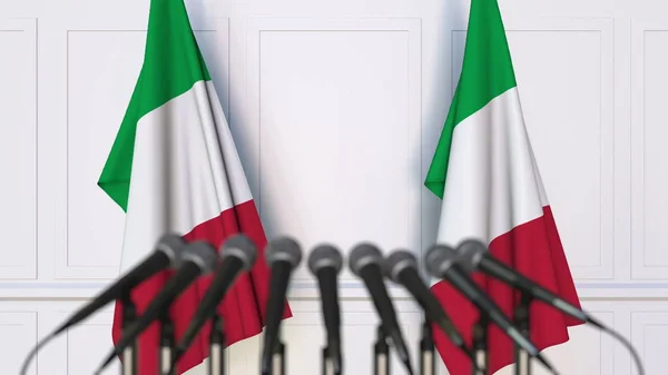 イタリアの公式記者会見。イタリアとマイクのフラグです。概念 3 d レンダリング — ストック写真