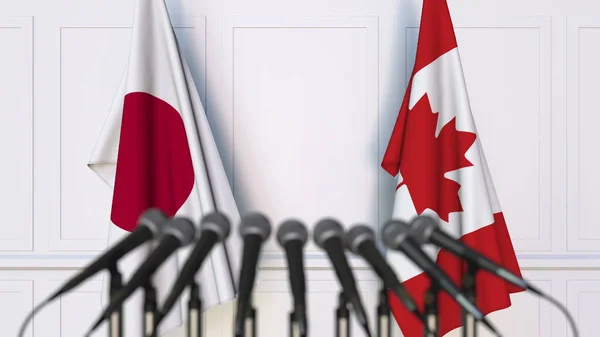 Lijst van vlaggen van Japan en Canada op internationale vergadering of conferentie. 3D-rendering — Stockfoto