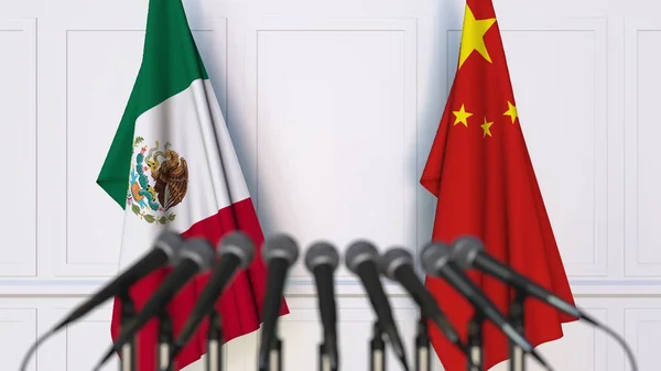 Flaggor i Mexiko och Kina på internationellt möte eller konferens. 3D-rendering — Stockfoto