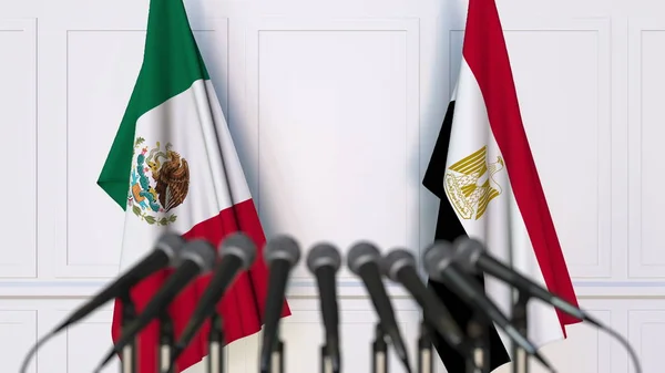 Σημαίες του Μεξικού και της Αιγύπτου στο διεθνή σύσκεψη ή διάσκεψη. 3D rendering — Φωτογραφία Αρχείου