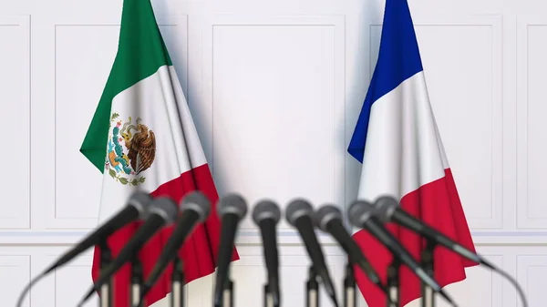 墨西哥和法国在国际会议或会议上的旗帜。3d 渲染 — 图库照片