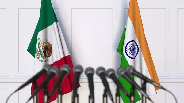 Banderas de México e India en reunión o conferencia internacional. Renderizado 3D —  Fotos de Stock