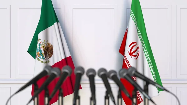 Σημαίες του Μεξικού και του Ιράν στο διεθνή σύσκεψη ή διάσκεψη. 3D rendering — Φωτογραφία Αρχείου