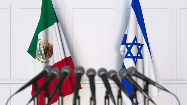 Zászlók, Mexikó és Izrael nemzetközi találkozó és konferencia. 3D-leképezés — Stock Fotó