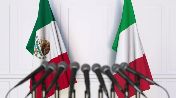 Uluslararası Toplantı veya konferans İtalya ve Meksika bayraklar. 3D render — Stok fotoğraf