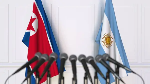 Lijst van vlaggen van Noord-Korea en Argentinië bij internationale vergadering of conferentie. 3D-rendering — Stockfoto