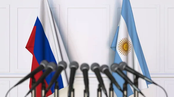 Lijst van vlaggen van Rusland en Argentinië bij internationale vergadering of conferentie. 3D-rendering — Stockfoto