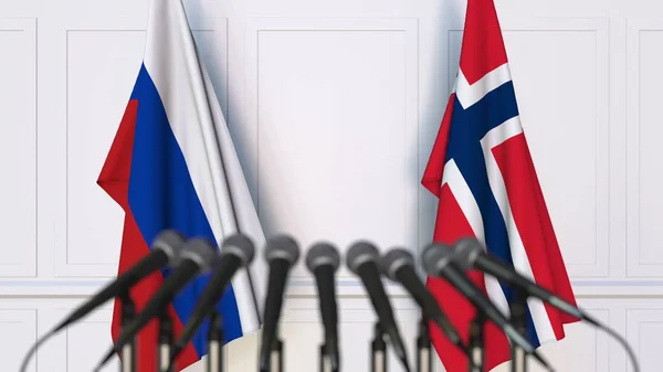 Flaggor av Ryssland och Norge på internationellt möte eller konferens. 3D-rendering — Stockfoto