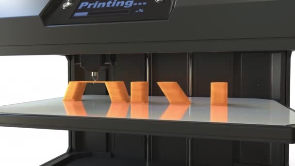 Moderne 3D-printer in actie. Afdrukken van Oranje word Art, time lapse animatie — Stockvideo