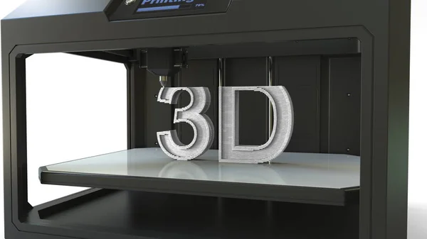 Drucken weißer volumetrischer Buchstaben mit einem 3D-Drucker, 3D-Rendering — Stockfoto