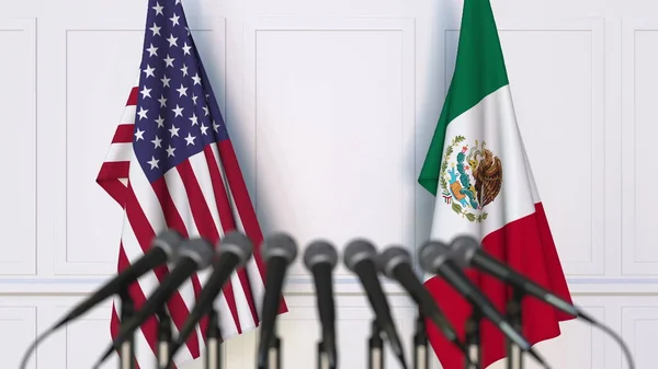 Uluslararası Toplantı veya konferans ABD ve Meksika bayraklar. 3D render — Stok fotoğraf
