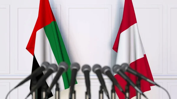 Flags of the UAE and Peru at international meeting or conference. 3D rendering — Stock Photo, Image