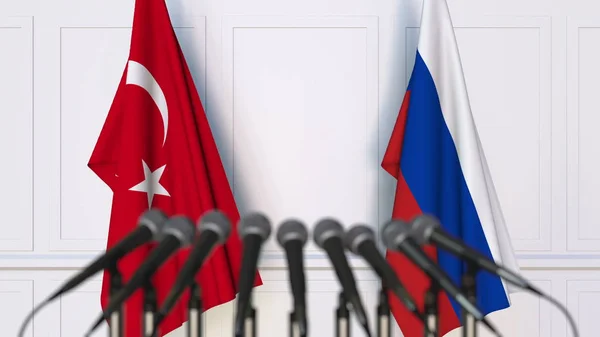 Flags of Turkey and Russia at international meeting or conference. 3D rendering — Stock Photo, Image