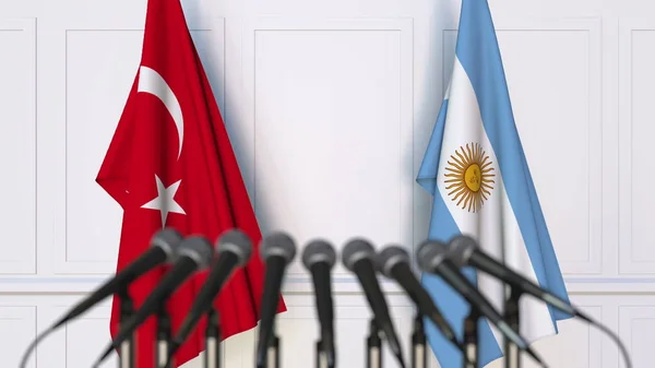 Bendera Turki dan Argentina pada pertemuan atau konferensi internasional. Perender 3D — Stok Foto