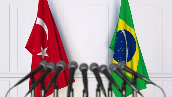 Flags of Turkey and Brazil at international meeting or conference. 3D rendering — Stock Photo, Image