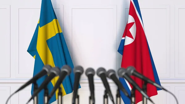 Національних прапорів Швеції і Північної Кореї Міжнародна нарада або конференції. 3D-рендерінг — стокове фото