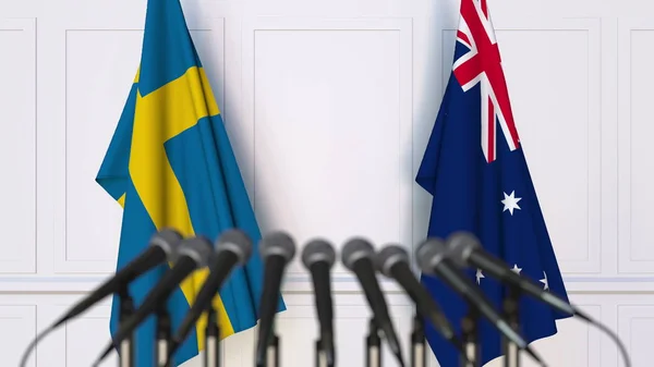 Національних прапорів Швеція і Австралія Міжнародна нарада або конференції. 3D-рендерінг — стокове фото