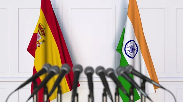 Національних прапорів Іспанії та Індії Міжнародна нарада або конференції. 3D-рендерінг — стокове фото