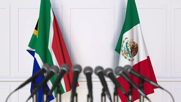 Σημαία της Νότιας Αφρικής και το Μεξικό στο διεθνή σύσκεψη ή διάσκεψη. 3D rendering — Φωτογραφία Αρχείου