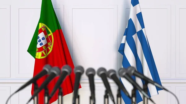 Flaggor av Portugal och Grekland på internationellt möte eller konferens. 3D-rendering — Stockfoto