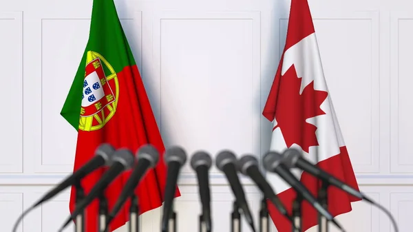 Portekiz ve Kanada bayrakları Uluslararası Toplantı veya konferans. 3D render — Stok fotoğraf